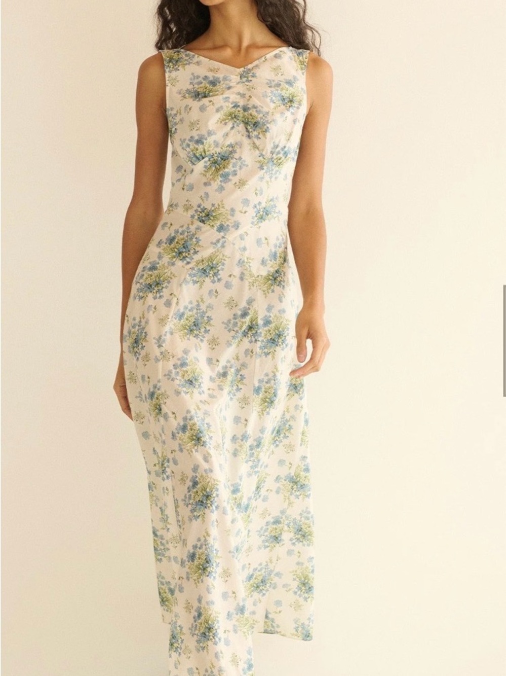 Doen Bruna Dress Cream Maxi Dress with Blue and Green Floral Motif